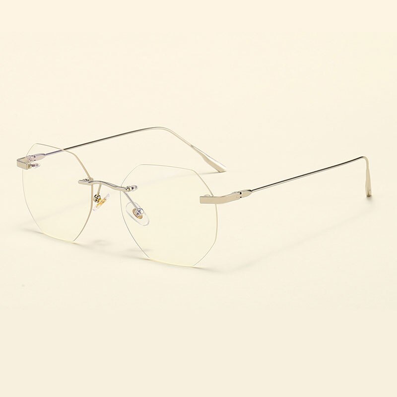 Hotony Men's Rimless Polygon Alloy Frame Spring Hinge Eyeglasses 6213 Rimless Hotony Silver