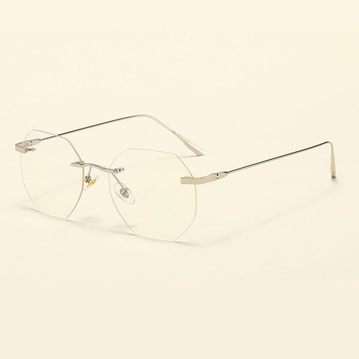 Hotony Men's Rimless Polygon Alloy Frame Spring Hinge Eyeglasses 6213 Rimless Hotony Silver