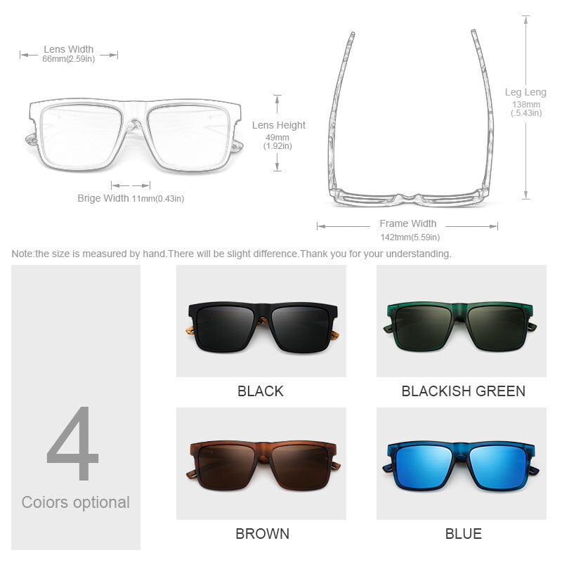 Yimaruili Unisex Full Rim Square  Bamboo/Wooden Frame Polarized Lens Sunglasses 8028 Sunglasses Yimaruili Sunglasses
