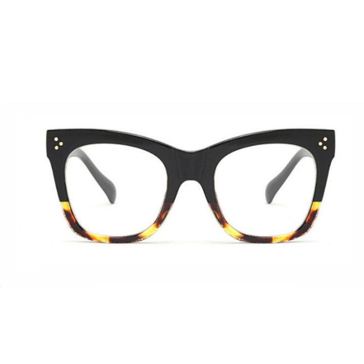 CCspace Unisex Full Rim Oversized Cat Eye Resin Alloy Frame Eyeglasses 49742 Full Rim CCspace Black-Leopard