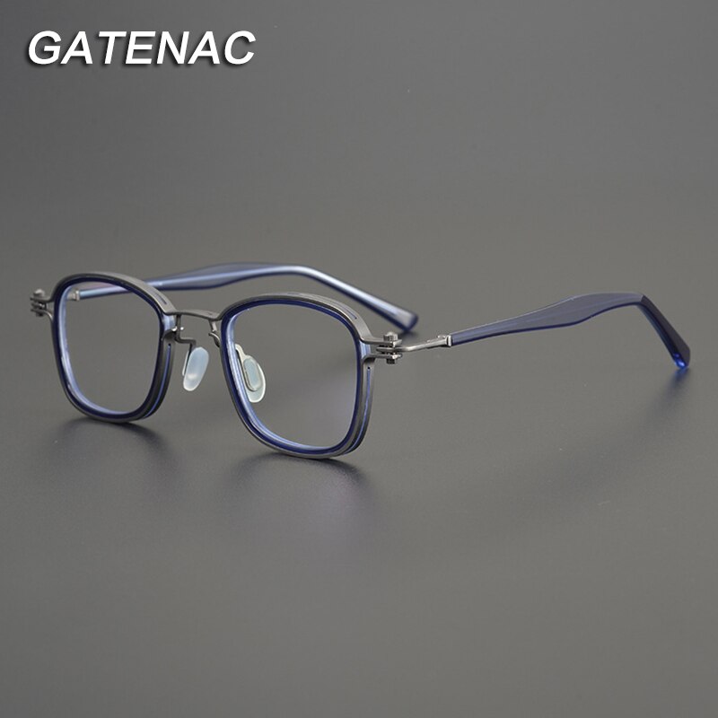 Gatenac Unisex Full Rim Square Acetate Alloy Frame Eyeglasses Gxyj698 Full Rim Gatenac