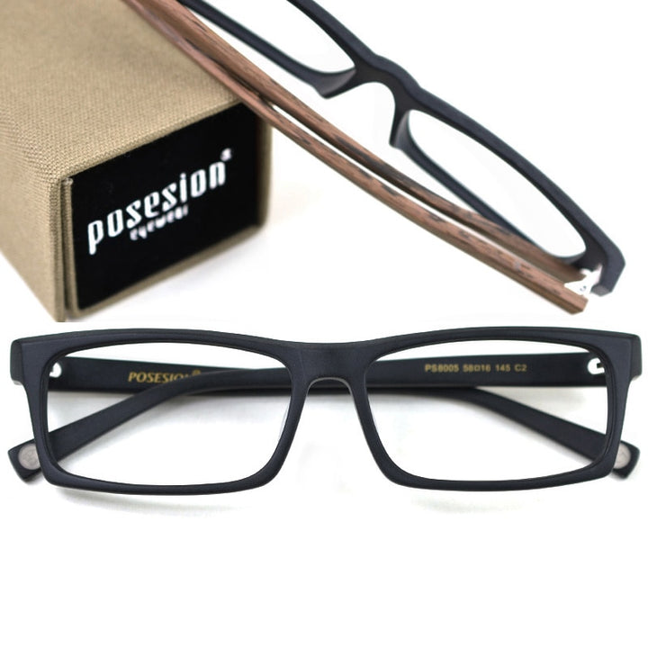 Hdcrafter Men's Full Rim Rectangle Wood Frame Eyeglasses Ps8005 Full Rim Hdcrafter Eyeglasses