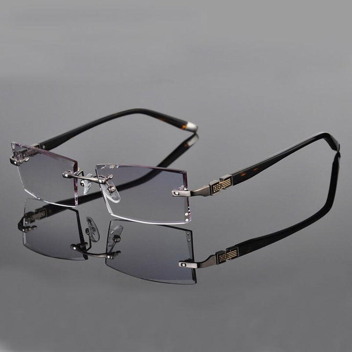 Reven Jate 58050 Alloy Rimless Diamond Cutting Man Glasses Frame Eyeglasses Men Eyewear Rimless Reven Jate grey