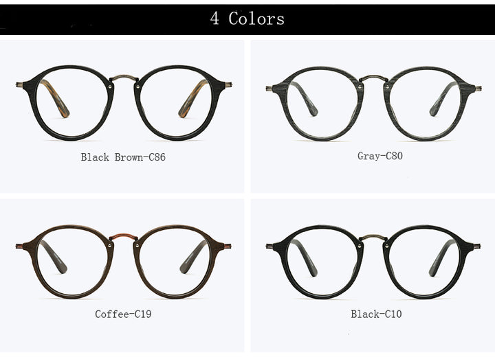 Hdcrafter Unisex Full Rim Round Wood Frame Eyeglasses Rb2447 Full Rim Hdcrafter Eyeglasses
