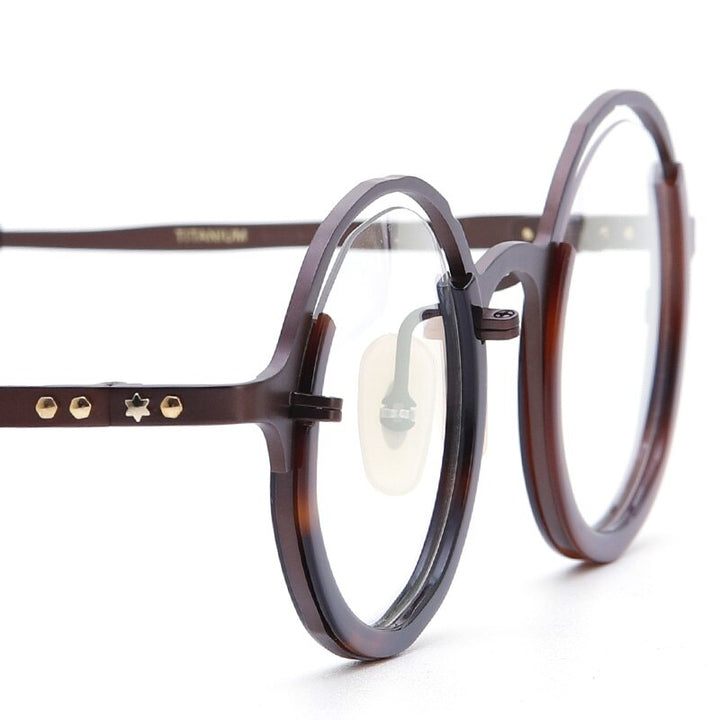 Muzz Unisex Full Rim Round IP Titanium Acetate Hand Crafted Frame Eyeglasses 0053 Full Rim Muzz