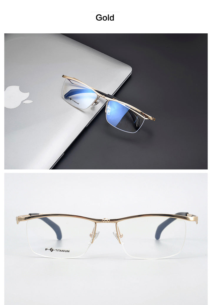 Hdcrafter Unisex Semi Rim Rectangle Titanium Flip Up Frame Eyeglasses T18044 Semi Rim Hdcrafter Eyeglasses