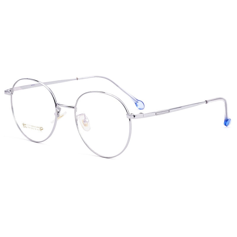 Yimaruili Women's Full Rim Round β Titanium Frame Eyeglasses 2054 Full Rim Yimaruili Eyeglasses Silver