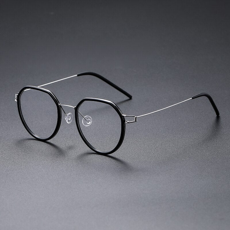 Gatenac Unisex Full Rim Polygon Square Titanium Alloy Screwless Frame Eyeglasses Gxyj691 Full Rim Gatenac Black Silver