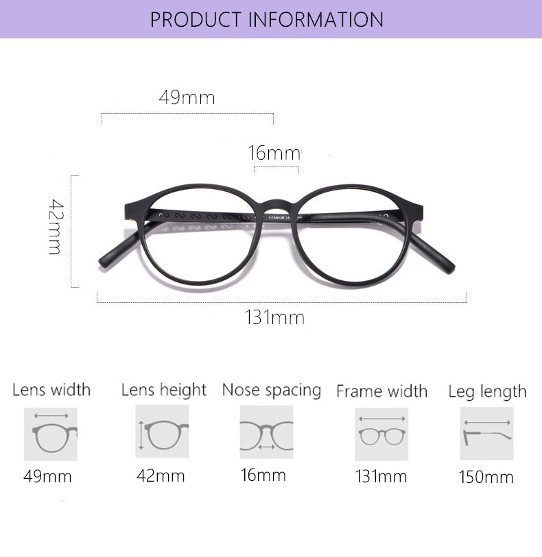 Yimaruili Unisex Full Rim Round Titanium Frame Eyeglasses 8868T Full Rim Yimaruili Eyeglasses