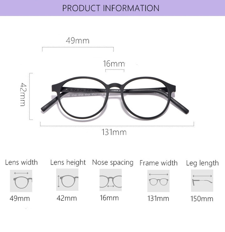 Yimaruili Unisex Full Rim Round Titanium Frame Eyeglasses 8868T Full Rim Yimaruili Eyeglasses