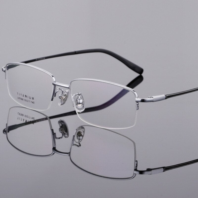 Men's Semi Rim Square Titanium Frame Eyeglasses Lb7805 Semi Rim Bclear