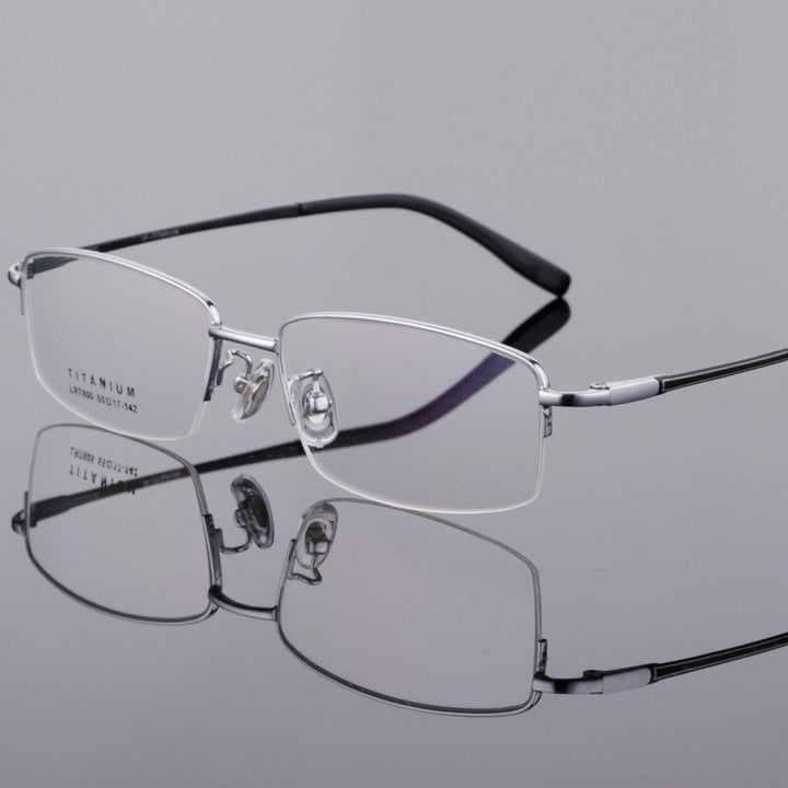 Men's Semi Rim Square Titanium Frame Eyeglasses Lb7805 Semi Rim Bclear