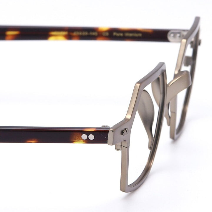 Muzz Men's Full Rim Irregular Square Brushed Titanium Acetate Frame Eyeglasses M70704 Full Rim Muzz