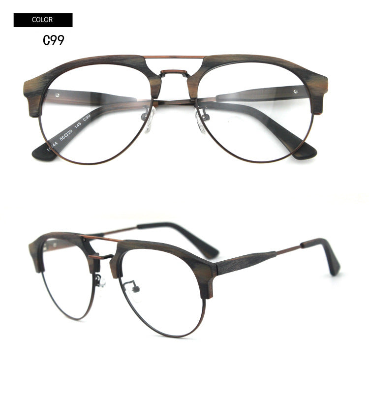Hdcrafter Men's Full Rim Round Double Bridge Wood Metal Frame Eyeglasses 15144 Full Rim Hdcrafter Eyeglasses