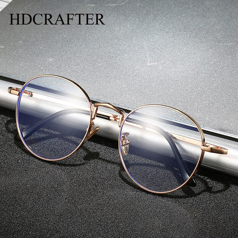 Hdcrafter Unisex Full Rim Round Alloy Frame Eyeglasses Anti Blue Light Lenses 2355 Full Rim Hdcrafter Eyeglasses   