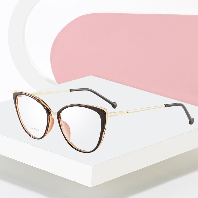 Hotony Women's Full Rim Cat Eye TR 90 Resin Alloy Frame Eyeglasses 7019 Full Rim Hotony