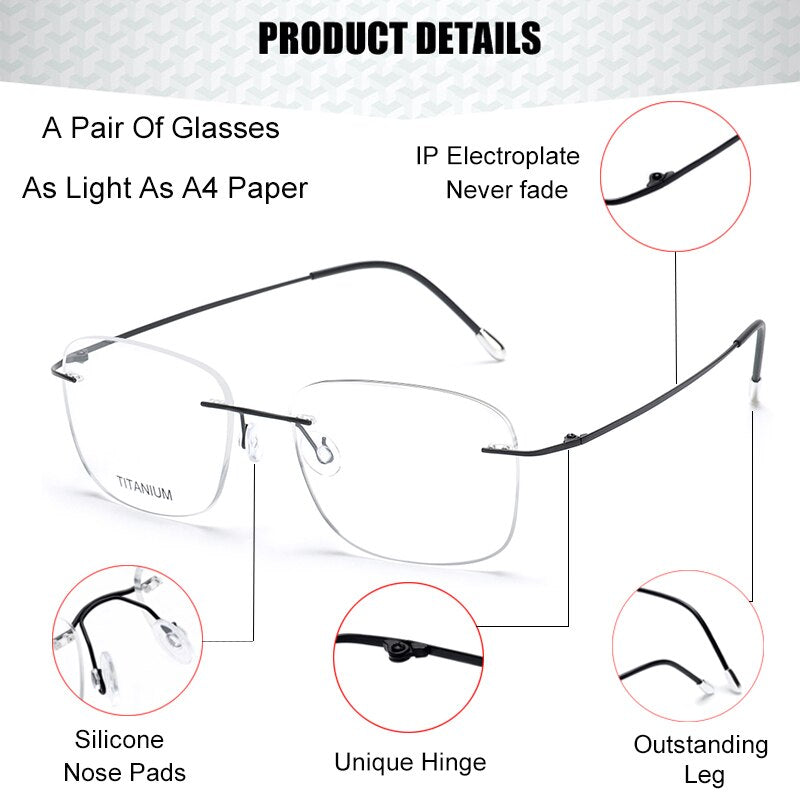 Krasivyy Unisex Rimless Square Titanium Eyeglasses Kr6010 Rimless Krasivyy