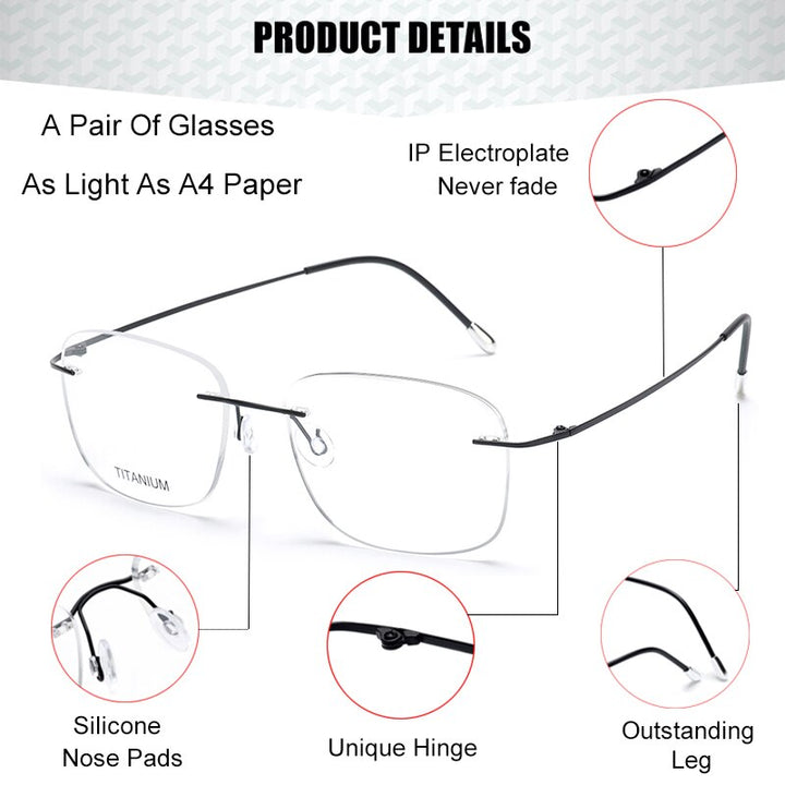 Krasivyy Unisex Rimless Square Titanium Eyeglasses Kr6010 Rimless Krasivyy