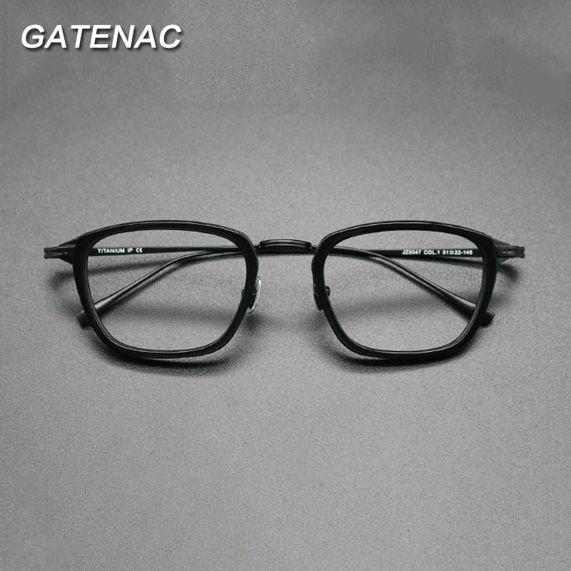 Gatenac Unisex Full Rim Square Acetate Titanium Frame Eyeglasses Gxyj548 Full Rim Gatenac