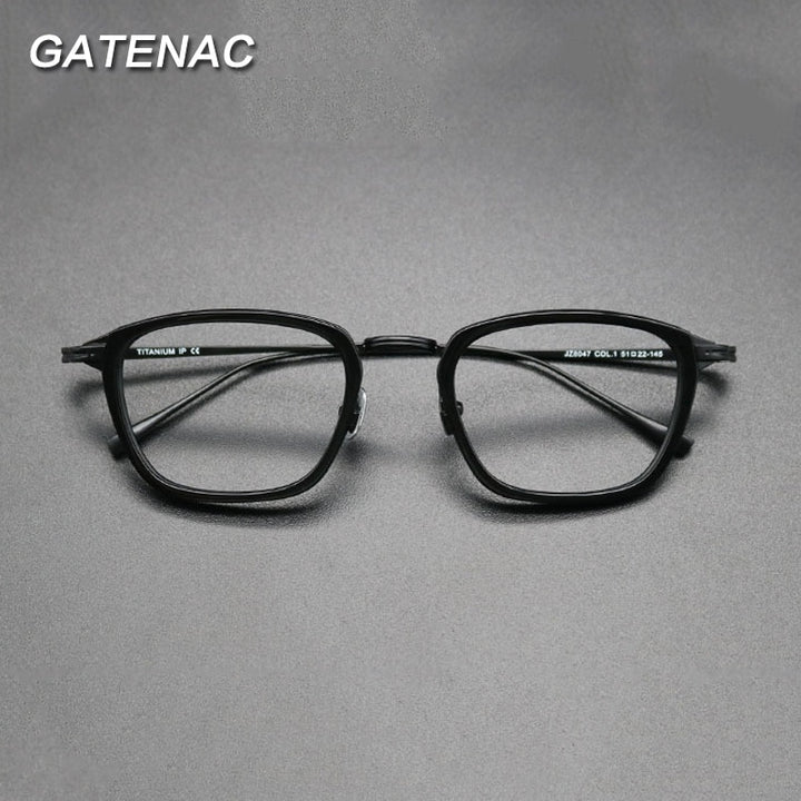 Gatenac Unisex Full Rim Square Acetate Titanium Frame Eyeglasses Gxyj548 Full Rim Gatenac