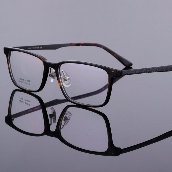 Bclear Men's Full Rim Titanium Acetate Eyeglasses 6648 Full Rim Bclear Leopard print