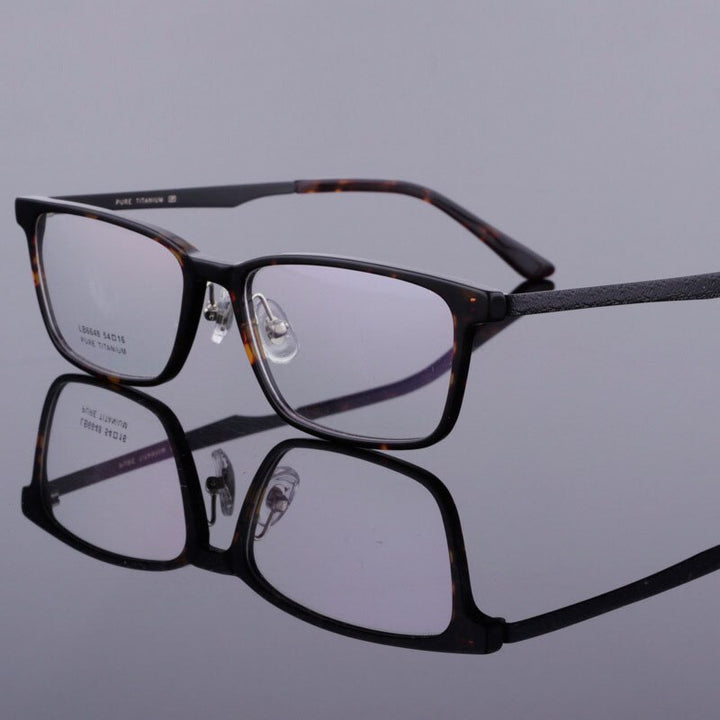 Men's Full Rim Titanium Acetate Frame Eyeglasses 6648 Full Rim Bclear Leopard print  