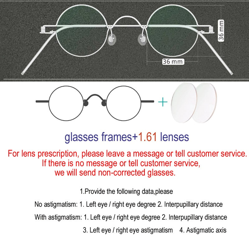 Yujo Unisex Full Rim Small Round Stainless Steel Eyeglasses Y019 Full Rim Yujo 36mm 1.61 Index Single Vision China
