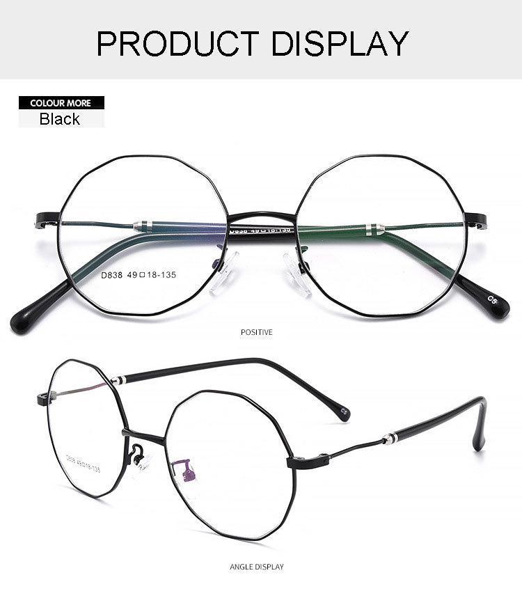 Hotony Unisex Full Rim Polygon Round Alloy Frame Spring Hinge Eyeglasses D838 Full Rim Hotony