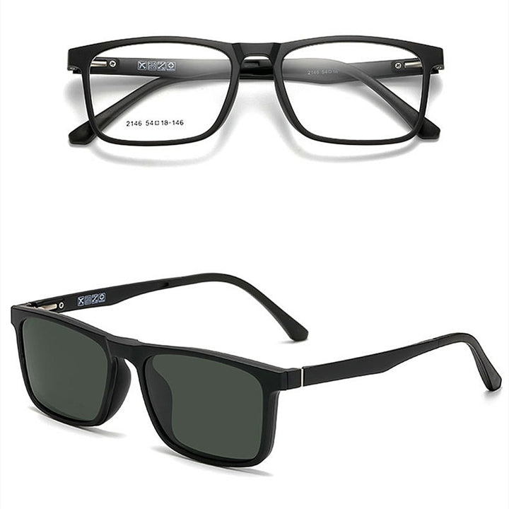 Yimaruili Unisex Full Rim Resin Frame Eyeglasses With Polarized Lens Magnetic Clip On Sunglasses 2146 With Clip Ons Yimaruili Eyeglasses Brihgt Black C3