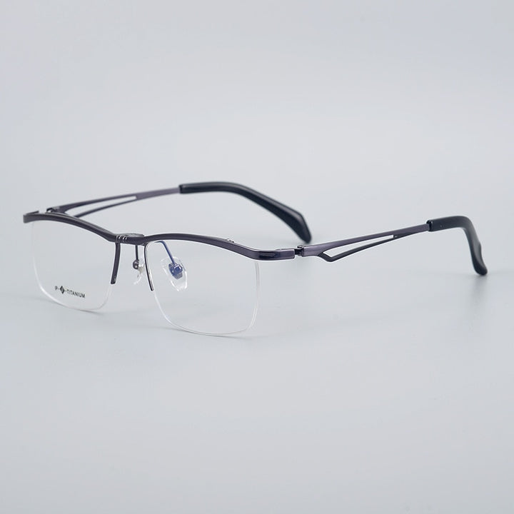 Muzz Men's Semi Rim Square Titanium Frame Eyeglasses T18044 Semi Rim Muzz gray