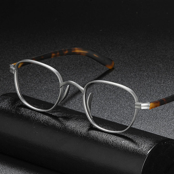 Gatenac Unisex Full Rim Square Acetate Titanium Frame Eyeglasses Gxyj608 Full Rim Gatenac Matte Silver  