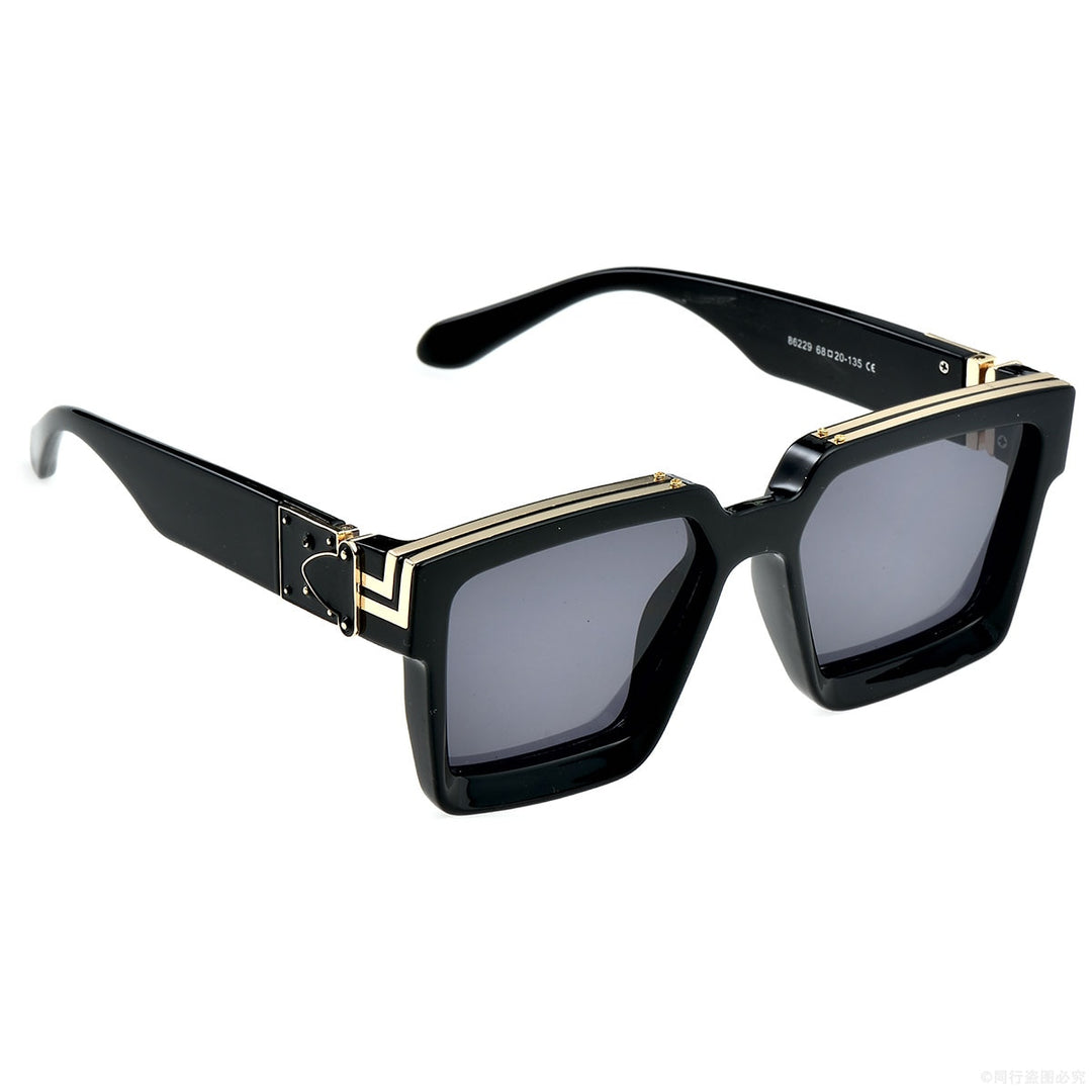 CCspace Unisex Full Rim Square Resin Frame Sunglasses 46167 Sunglasses CCspace Sunglasses A1GoldBlack LargeFrame
