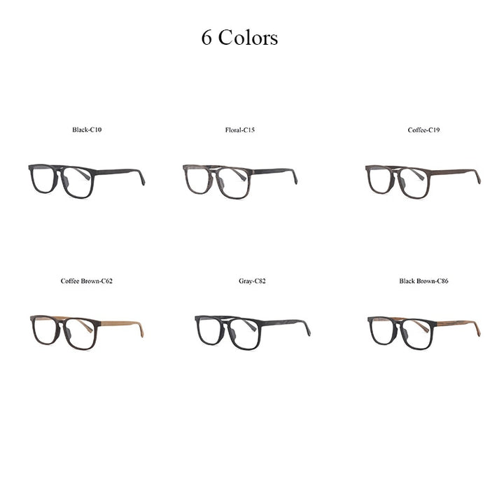 Hdcrafter Men's Full Rim Square Metal Wood Frame Eyeglasses P1688 Full Rim Hdcrafter Eyeglasses