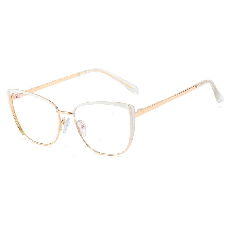 CCspace Women's Full Rim Cat Eye Alloy Frame Eyeglasses 48286 Full Rim CCspace C1White