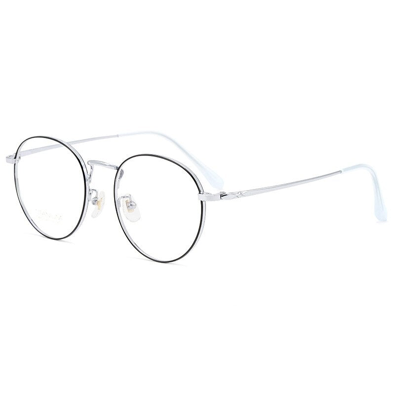 Yimaruili Unisex Full Rim Round Titanium Frame Eyeglasses CK803 Full Rim Yimaruili Eyeglasses Black Silver