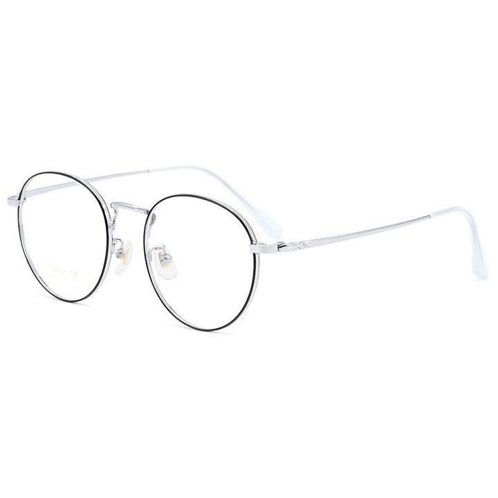Yimaruili Unisex Full Rim Round Titanium Frame Eyeglasses CK803 Full Rim Yimaruili Eyeglasses Black Silver