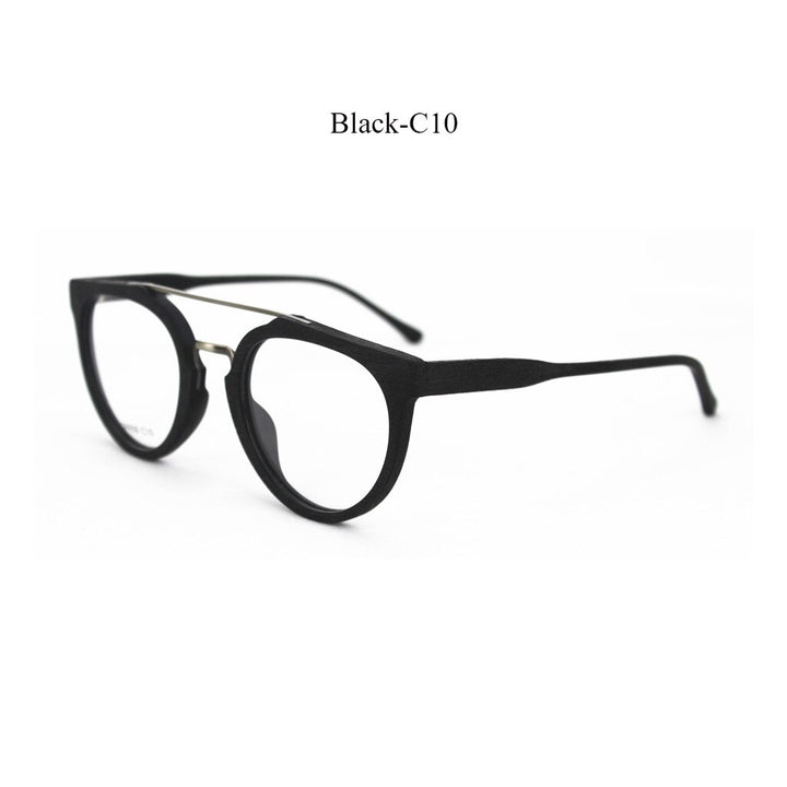 Hdcrafter Unisex Full Rim Round Wood Metal Acetate Double Bridge Frame Eyeglasses Spr09 Full Rim Hdcrafter Eyeglasses Black-C10  