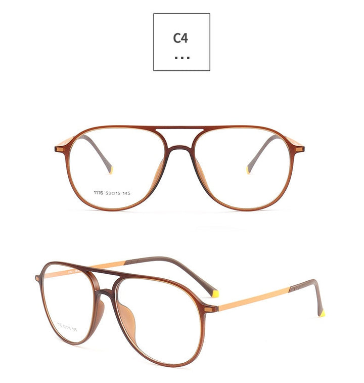 Unisex Double Bridge Acetate Steel Round Full Rim Eyeglasses 1116 Full Rim Bclear