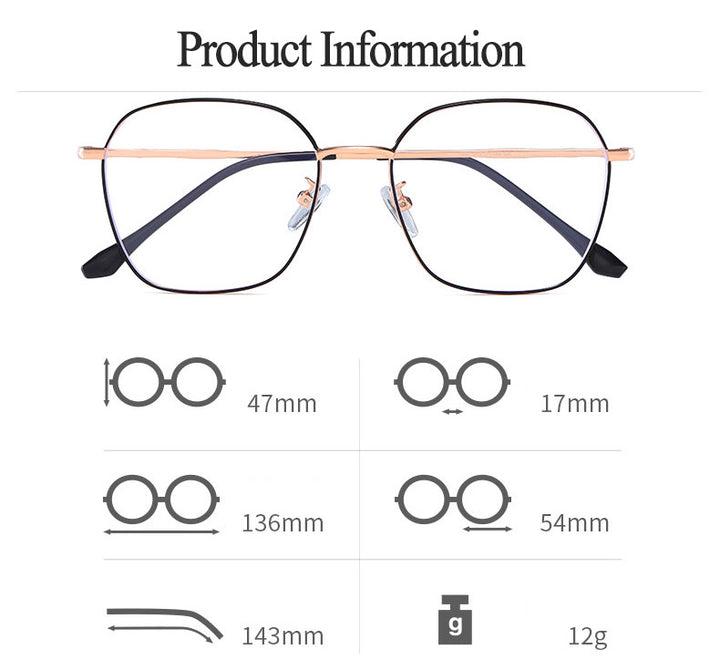 Hotony Unisex Full Rim Alloy Polygonal Frame Eyeglasses Zy9037 Full Rim Hotony