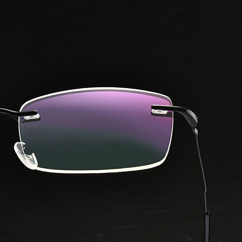 Men's Rimless Square Alloy Frame Eyeglasses Customizable Lenses Zt7053 Rimless Bclear