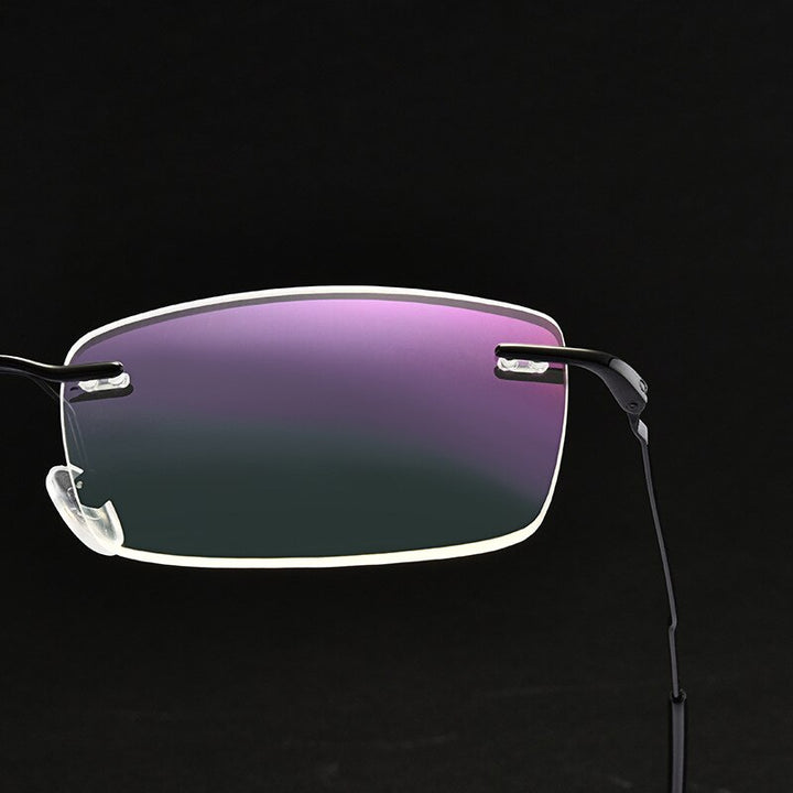 Men's Rimless Square Alloy Frame Eyeglasses Customizable Lenses Zt7053 Rimless Bclear