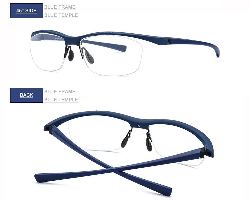 Hdcrafter Men's Semi Rim Rectangle TR 90 Sports Frame Eyeglasses 7027 Full Rim Hdcrafter Eyeglasses
