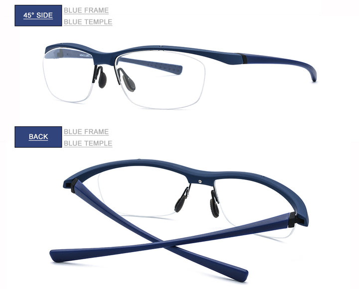 Hdcrafter Men's Semi Rim Rectangle TR 90 Sports Frame Eyeglasses 7027 Full Rim Hdcrafter Eyeglasses