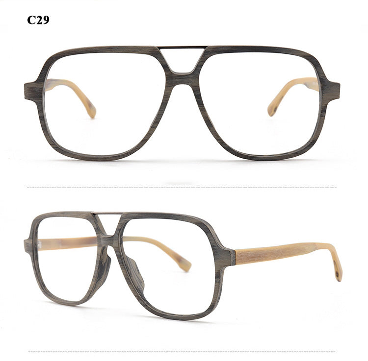 Hdcrafter Unisex Full Rim Polygonal Double Bridge Wood Metal Frame Eyeglasses 6018 Full Rim Hdcrafter Eyeglasses
