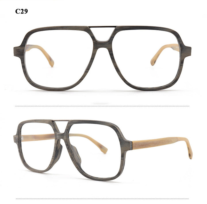 Hdcrafter Unisex Full Rim Polygonal Double Bridge Wood Metal Frame Eyeglasses 6018 Full Rim Hdcrafter Eyeglasses