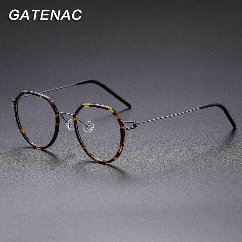 Gatenac Unisex Full Rim Polygon Square Titanium Alloy Screwless Frame Eyeglasses Gxyj691 Full Rim Gatenac
