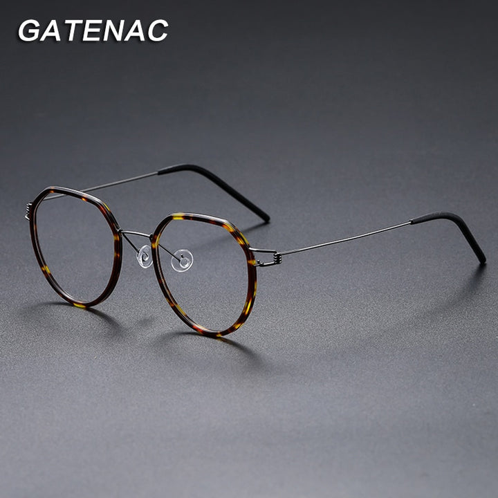 Gatenac Unisex Full Rim Polygon Square Titanium Alloy Screwless Frame Eyeglasses Gxyj691 Full Rim Gatenac
