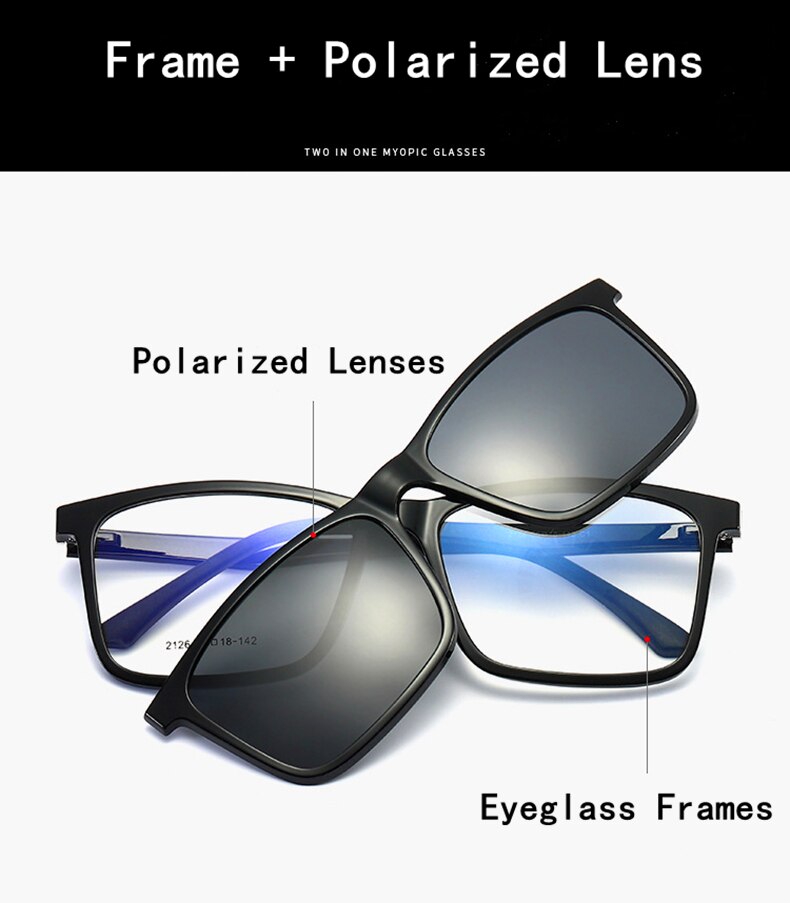 Yimaruili Men's Full Rim TR 90 Resin Frame Eyeglasses Polarized Clip On Sunglasses  2126 With Clip Ons Yimaruili Eyeglasses