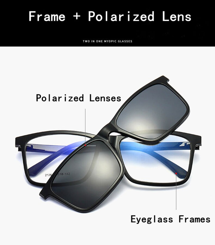 Yimaruili Men's Full Rim TR 90 Resin Frame Eyeglasses Polarized Clip On Sunglasses  2126 With Clip Ons Yimaruili Eyeglasses
