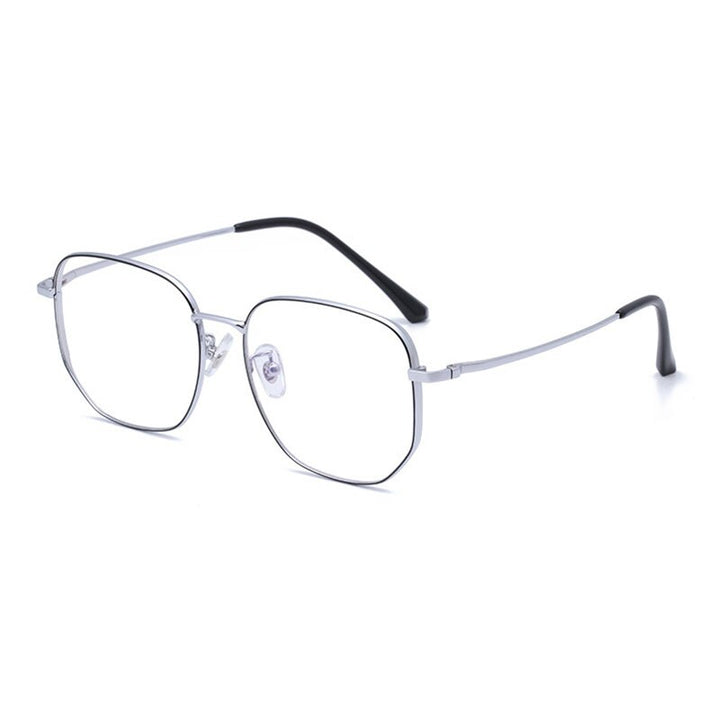 Hotony Unisex Full Rim Polygonal Square Titanium Frame Eyeglasses 1120 Full Rim Hotony Black Silver